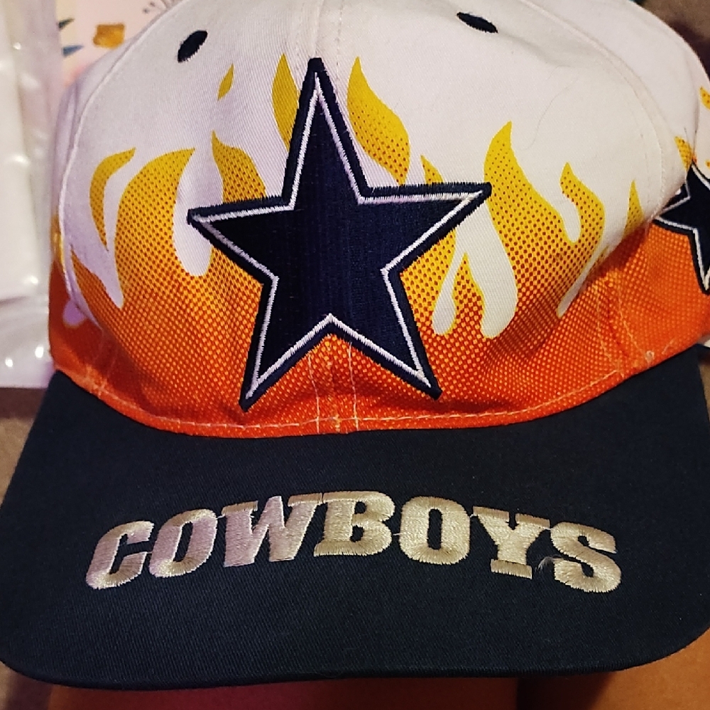 Vintage 1990s Dallas Cowboys On Fire NFL Flames Snapback Cowboys Flame D  Cap